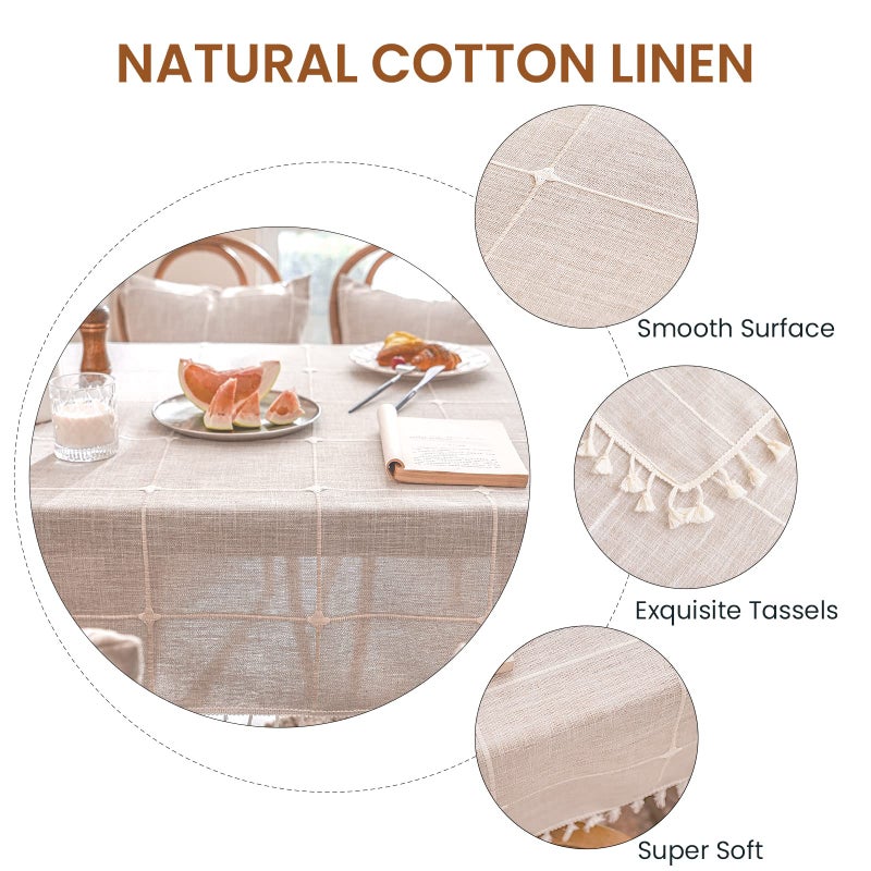 DEEPDREAM Deep Dream Tablecloths, Embroidered Waterproof Table Cloth Cotton Linen Wrinkle Free Anti-Fading Table Cover Decoration for Kitchen Dinning Party Christmas, 55 x 86 Inch - Light Brown - Image 3